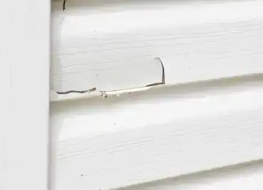 Cracked and chipped siding panels on a Calgary home requiring repair or replacement