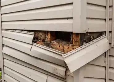 Visible gaps and loose siding panels on a Calgary home exposing the exterior wall to moisture and pests